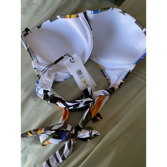 Calvin Klein Multi-Color Tropical Print Adjust Criss Cross Tie Back Bikini Top - Picture 9 of 11